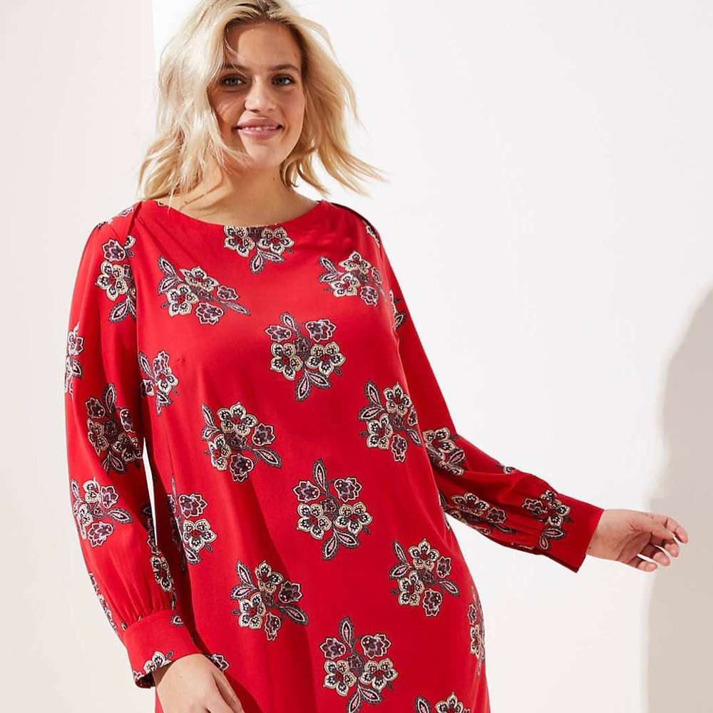 LOFT Plus Red Floral Long Sleeve Cuff Dress sz 20P